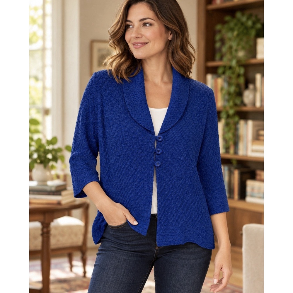 d&co. denim + company M Blue Knit Button-Front V-Neck Cardigan Sweater